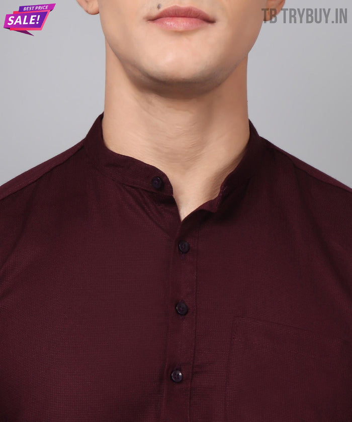 Men’s Wine Red Regular Fit Cotton Kurta 2