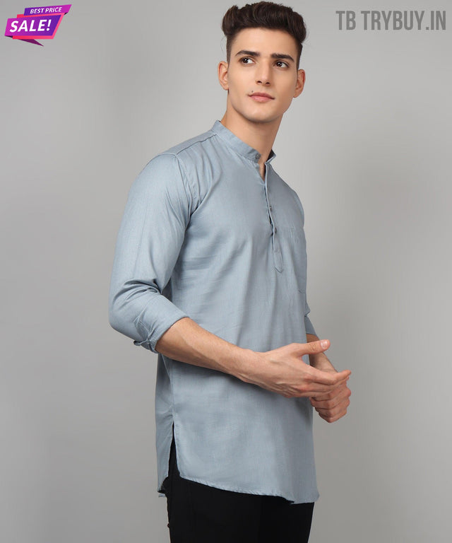 Grey regular-fit cotton kurta for men