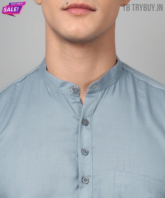 Men’s Grey Regular Fit Cotton Kurta 2