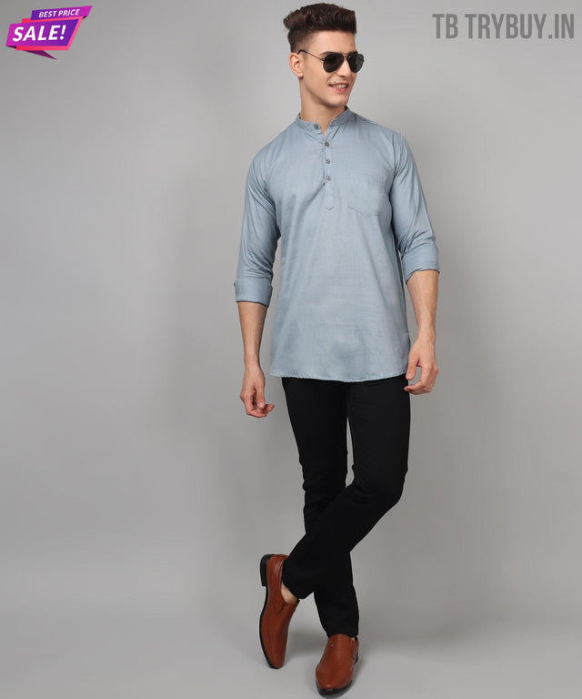 Grey regular-fit cotton kurta for men