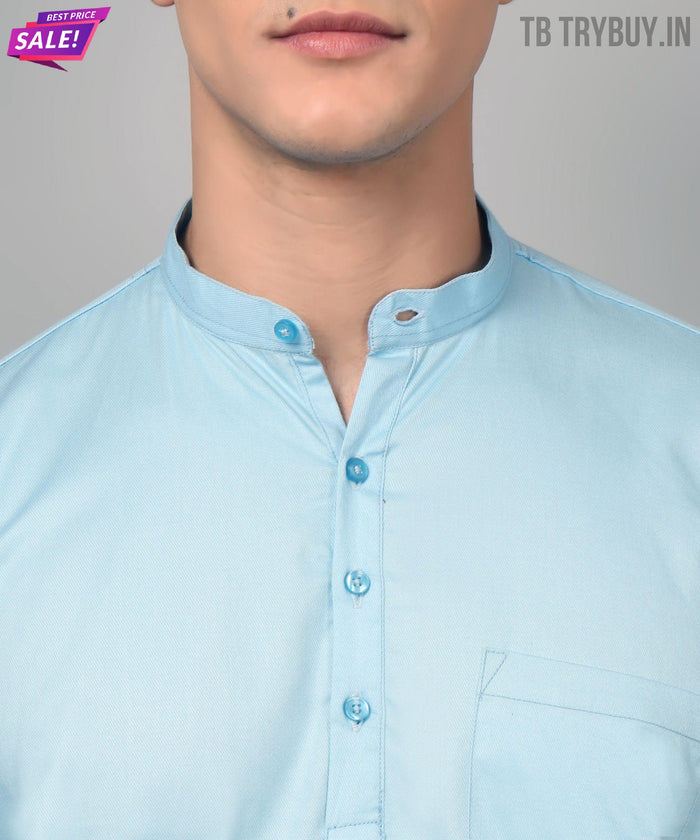 Men’s Sky Blue Regular Fit Cotton Kurta 2