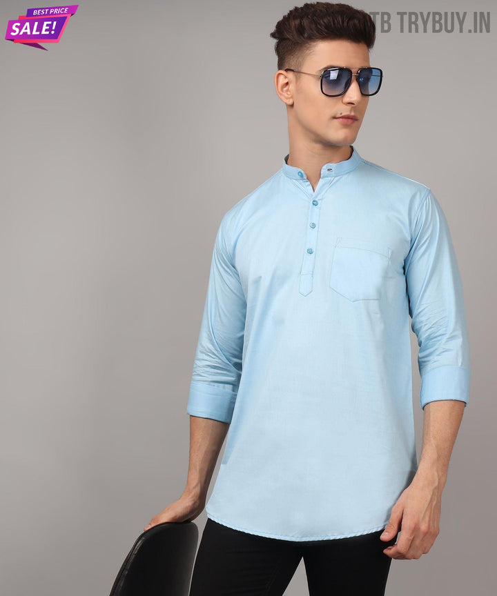 TryBuy Premium Cotton Made Trendy Ethnic Sky Blue Kurta for Men