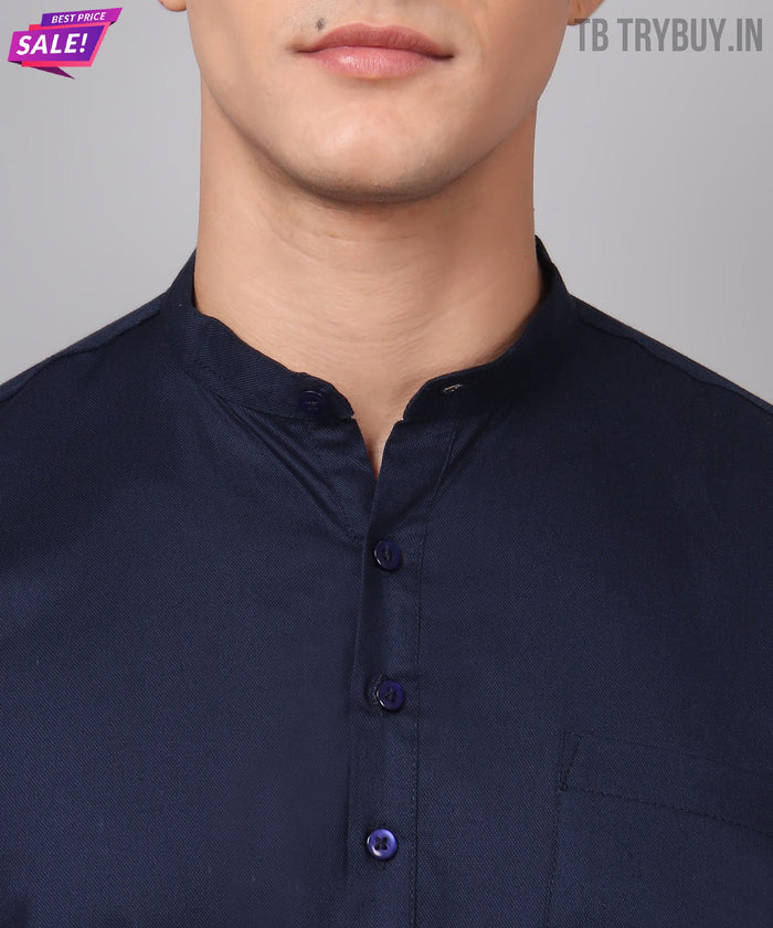 Men’s Navy Blue Regular Fit Cotton Kurta 2