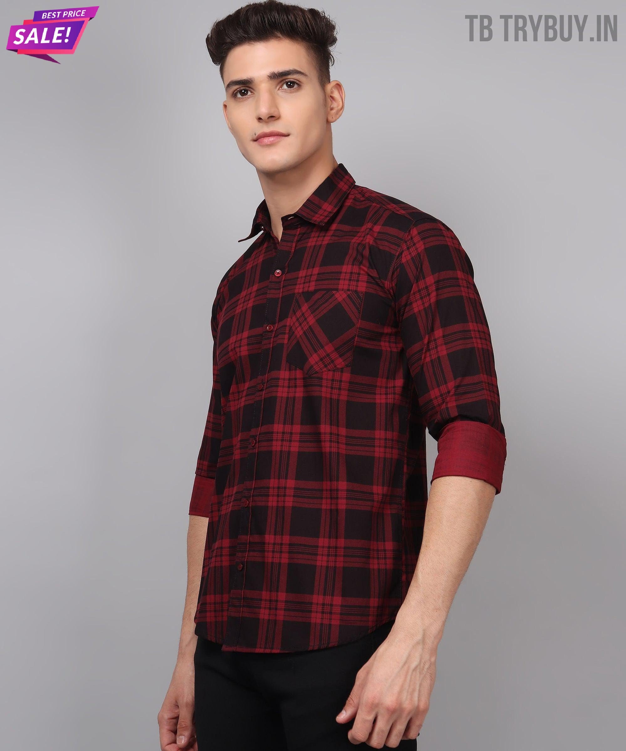TryBuy Premium Red Black Checks Shirts for Men