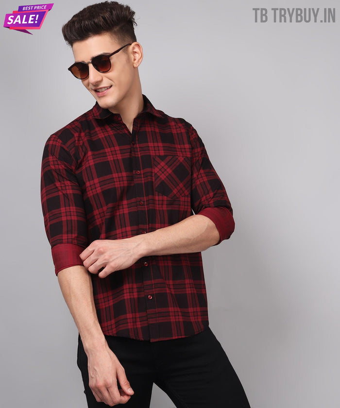 Red Black Checked Cotton Shirt for Men 2