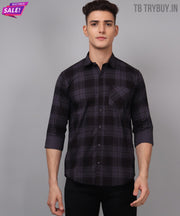 TryBuy Premium Grey Black Checks Cotton Casual Shirt for Men