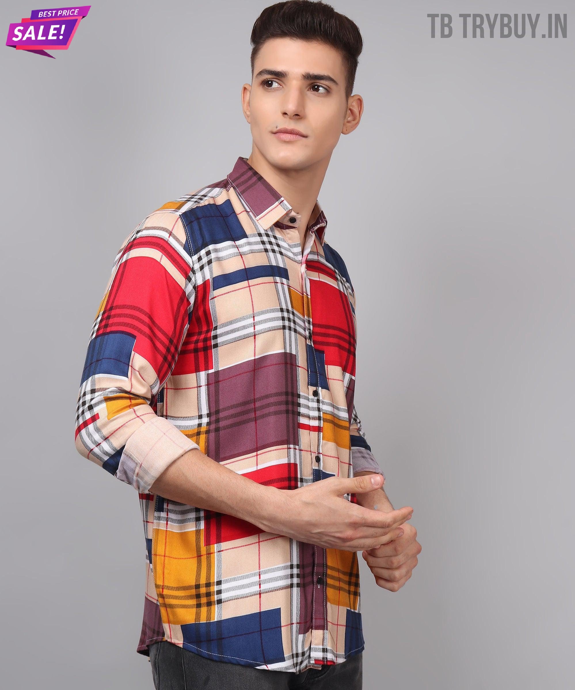 Trybuy Premium Digital Printed Multi-Colored Cotton Casual Shirt for Men