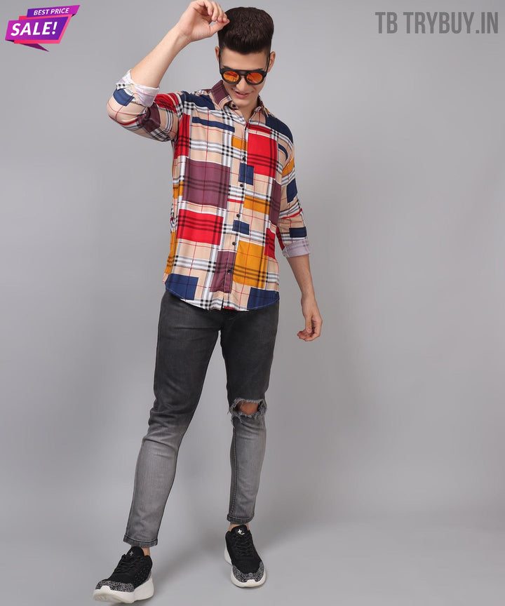 Trybuy Premium Digital Printed Multi-Colored Cotton Casual Shirt for Men