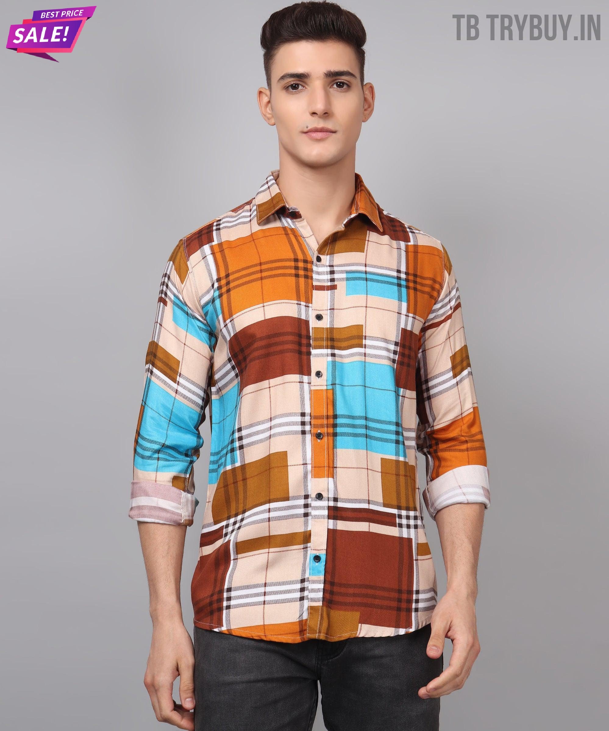 Trybuy Premium Printed Multi Colored Cotton Casual Shirt for Men