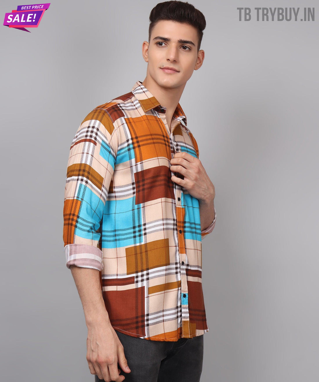 
a man in a plaid shirt posing for a picture
