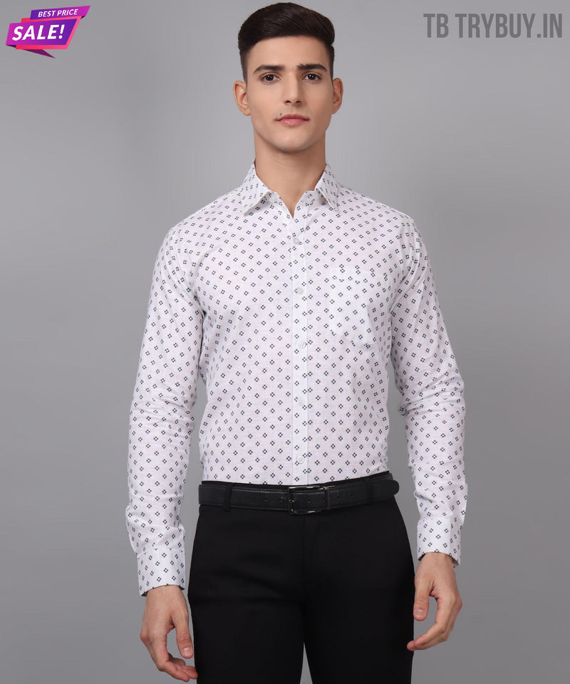 Velam Luxe أبيض مطبع رجالي قميص 9