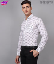 Luxe TryBuy Premium Cotton Linen White Printed Casual/Formal Shirt for Men