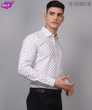 Luxe TryBuy Premium Cotton Linen White Printed Casual/Formal Shirt for Men