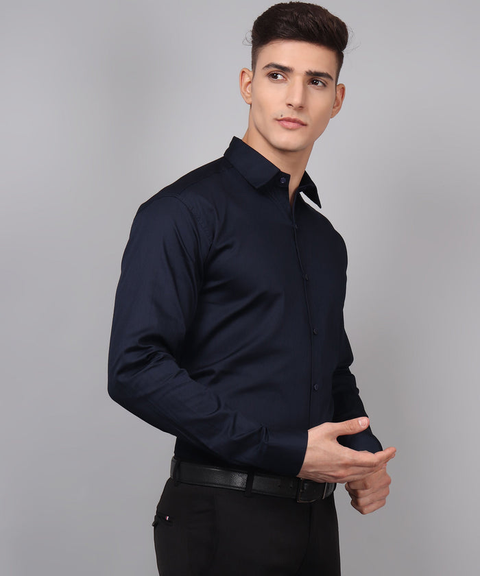 Navy Blue Formal Cotton Shirt for Men 2