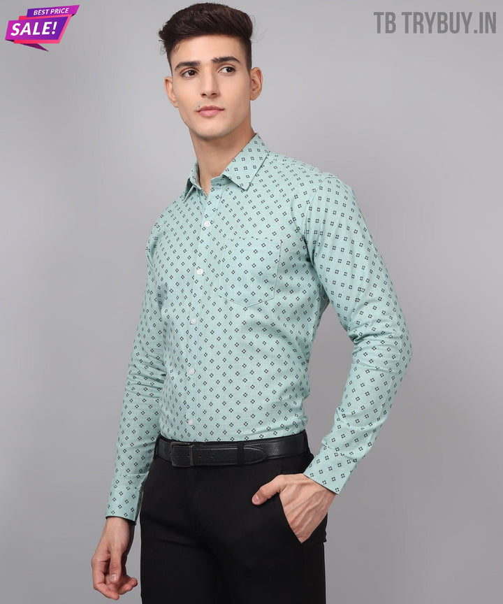 Classy TryBuy Premium Cotton Linen Printed Casual/Formal Shirt for Men