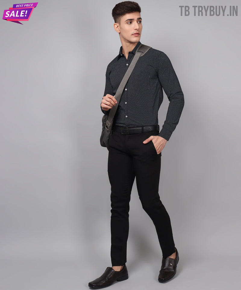 Navy Blue Dot Printed Cotton Shirt for Men 7