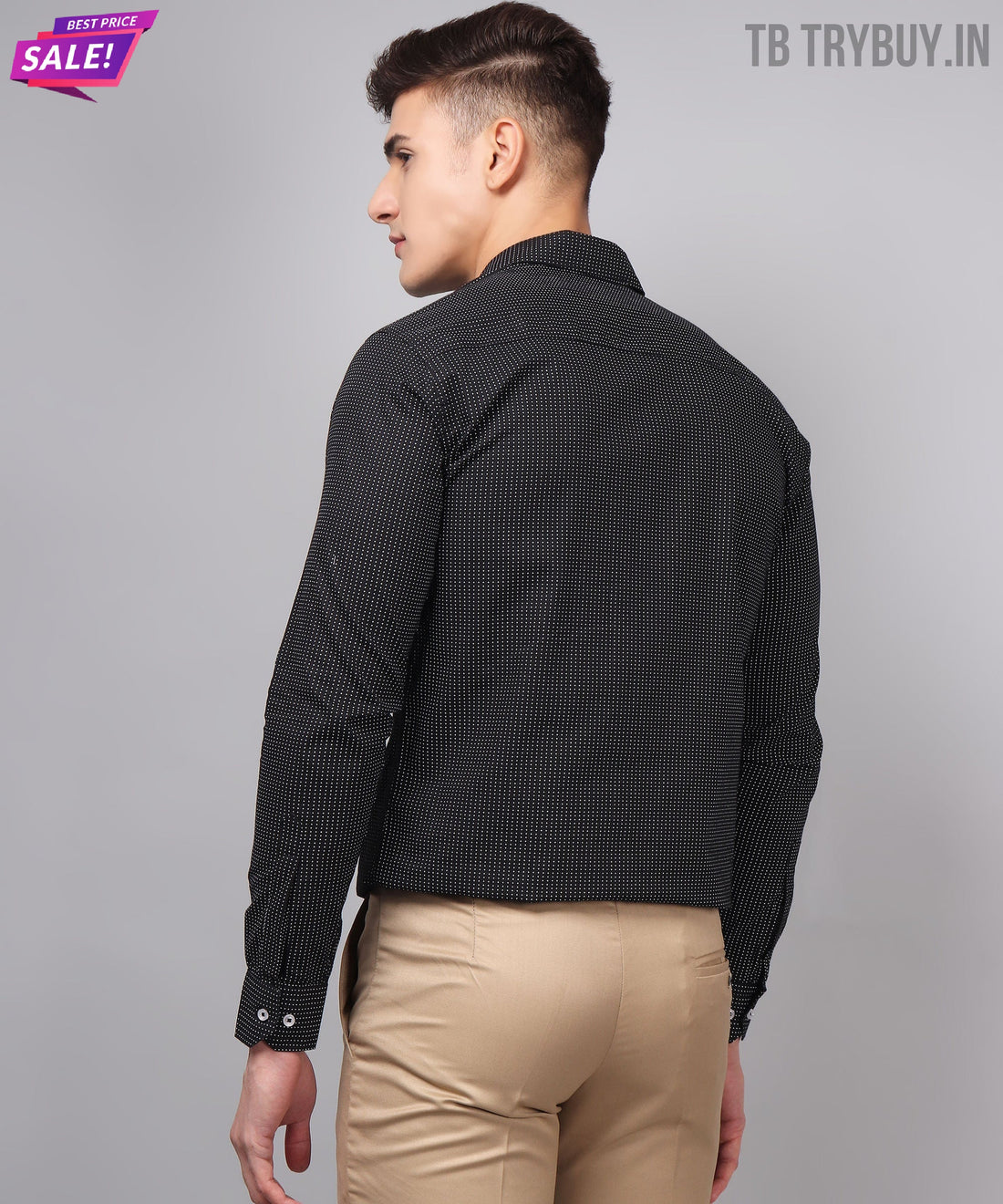 Men's black dot printed regular-fit shirt, product view
