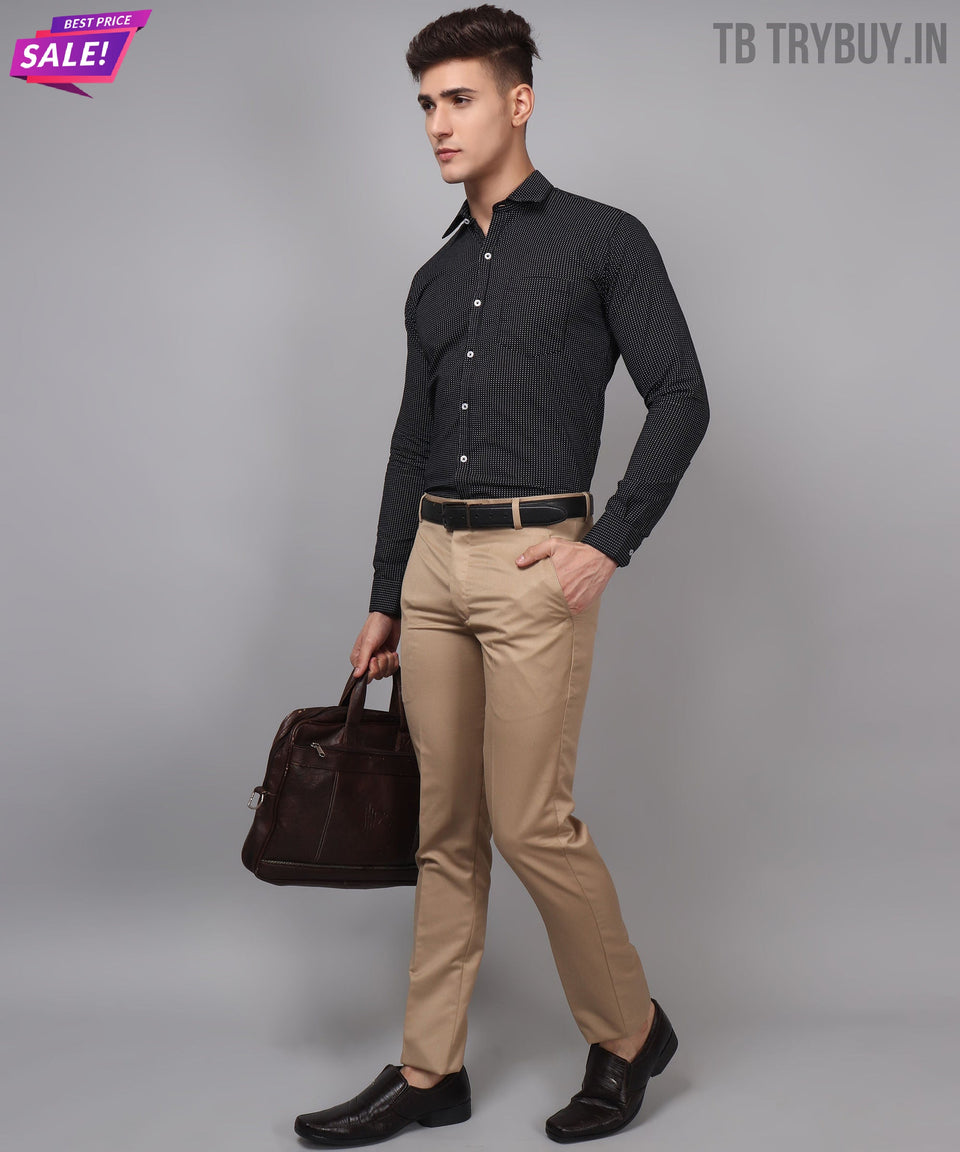 Men's black dot printed regular-fit shirt, product view