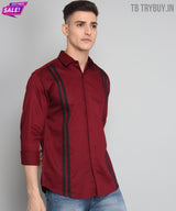 TryBuy Premium Maroon Colored Black Striped Cotton Casual Shirt for Men 3
