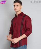 TryBuy Premium Maroon Colored Black Striped Cotton Casual Shirt for Men 4