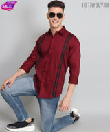 TryBuy Premium Maroon Colored Black Striped Cotton Casual Shirt for Men 5