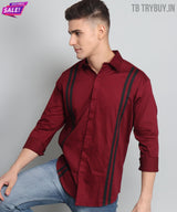 TryBuy Premium Maroon Colored Black Striped Cotton Casual Shirt for Men 6