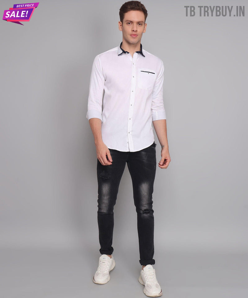 White Cotton Shirt for Men with Double Cuffs 5