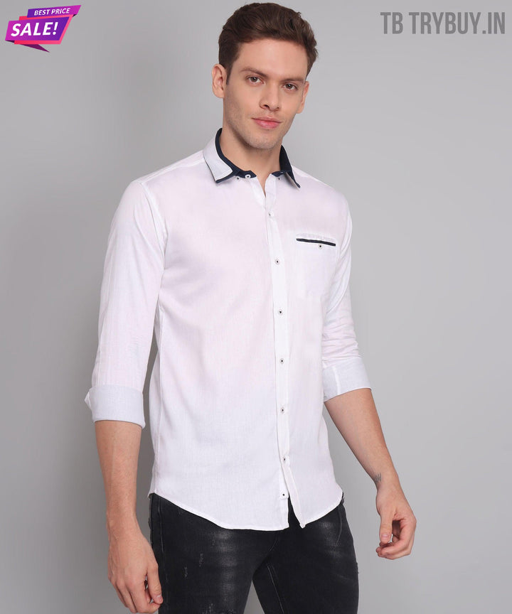 TryBuy Premium Fashionable Cotton Casual White Shirt for Men