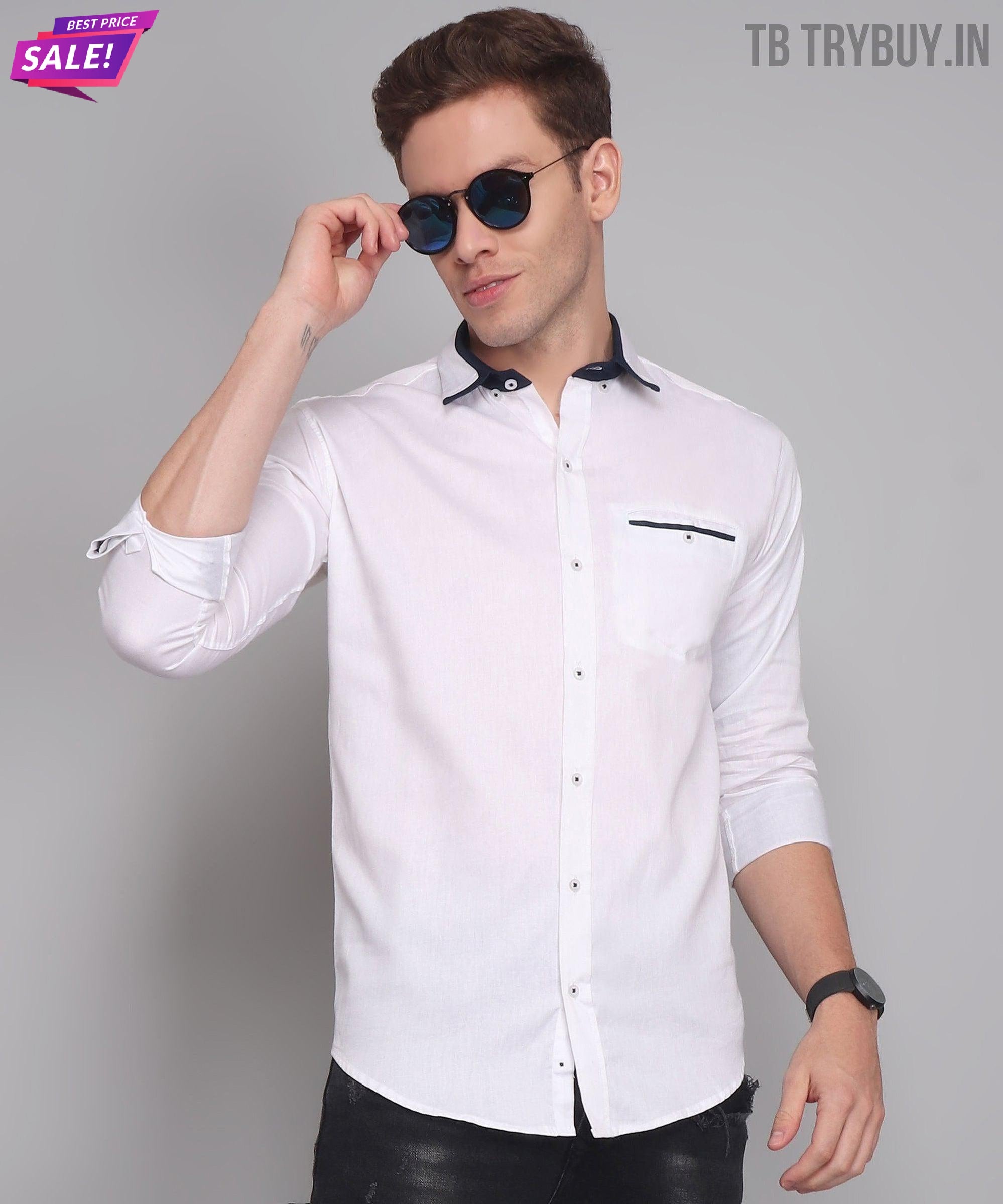 TryBuy Premium Fashionable Cotton Casual White Shirt for Men
