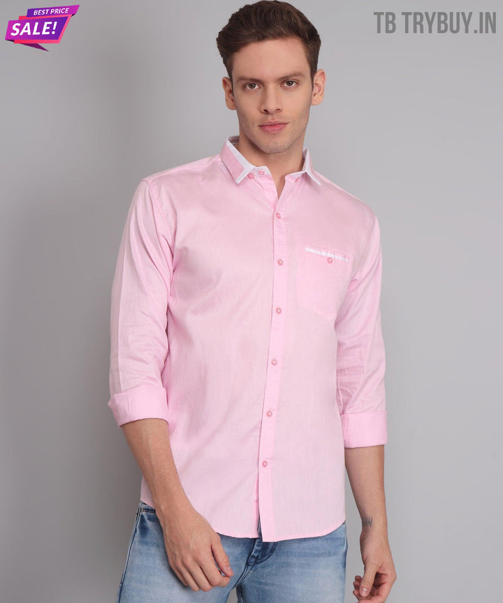 Fancy Fabulous TryBuy Premium Pink Solid Cotton Casual Shirt for Men
