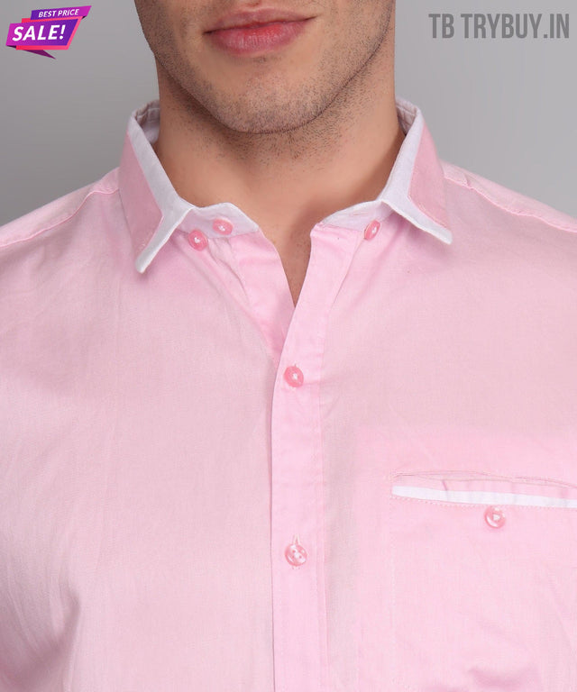 Men's pink solid regular-fit cotton shirt, product view