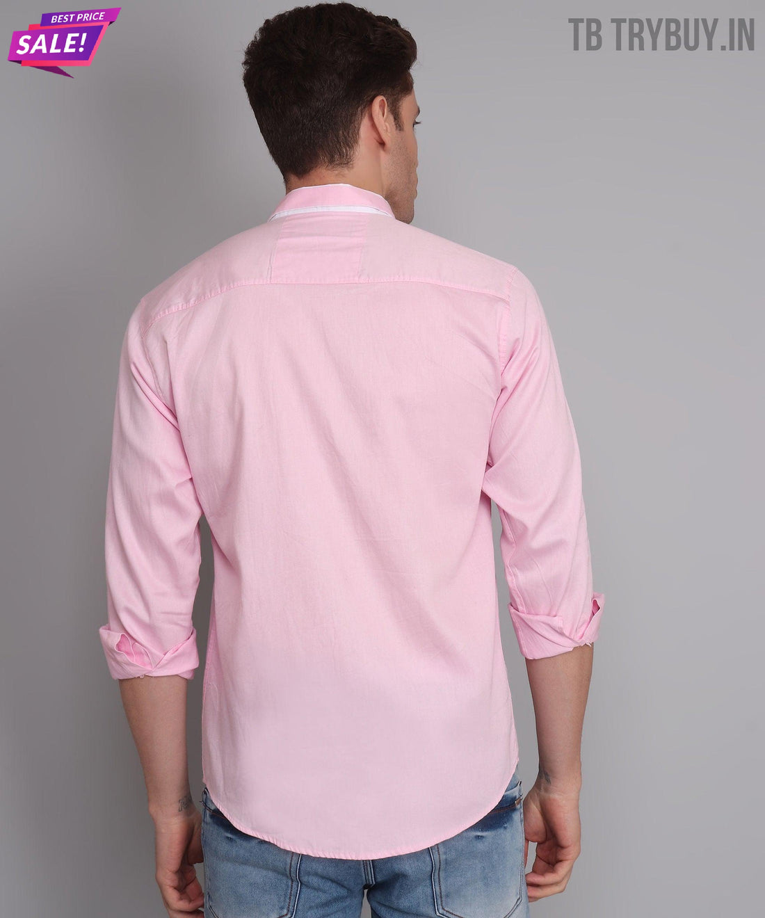 Men's pink solid regular-fit cotton shirt, product view