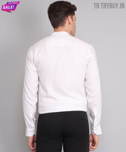 TryBuy Premium Luxurious Full Sleeves Mandarin Collar White Cotton Casual Shirt for Men