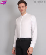 White Cotton Mandarin Men's Shirt 4