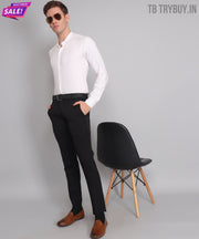 TryBuy Premium Luxurious Full Sleeves Mandarin Collar White Cotton Casual Shirt for Men