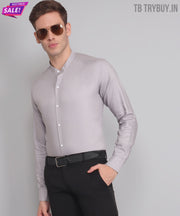 TryBuy Premium Luxurious Full Sleeves Mandarin Collar Silver Cotton Casual Shirt for Men