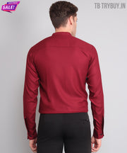 TryBuy Premium Luxurious Full Sleeves Mandarin Collar Maroon Cotton Casual Shirt for Men