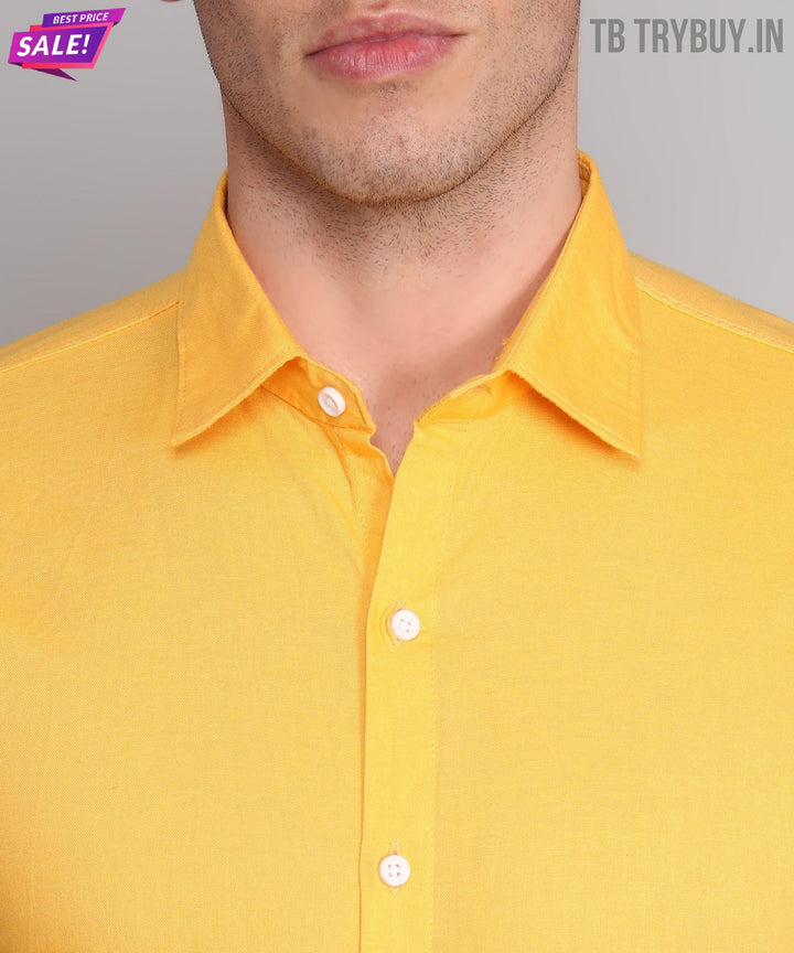 Luxurious Exclusive TryBuy Premium Wrikle-Free Yellow Casual/Formal Shirt for Men