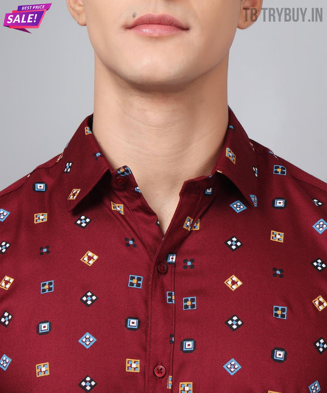 a man wearing a red shirt and glasses