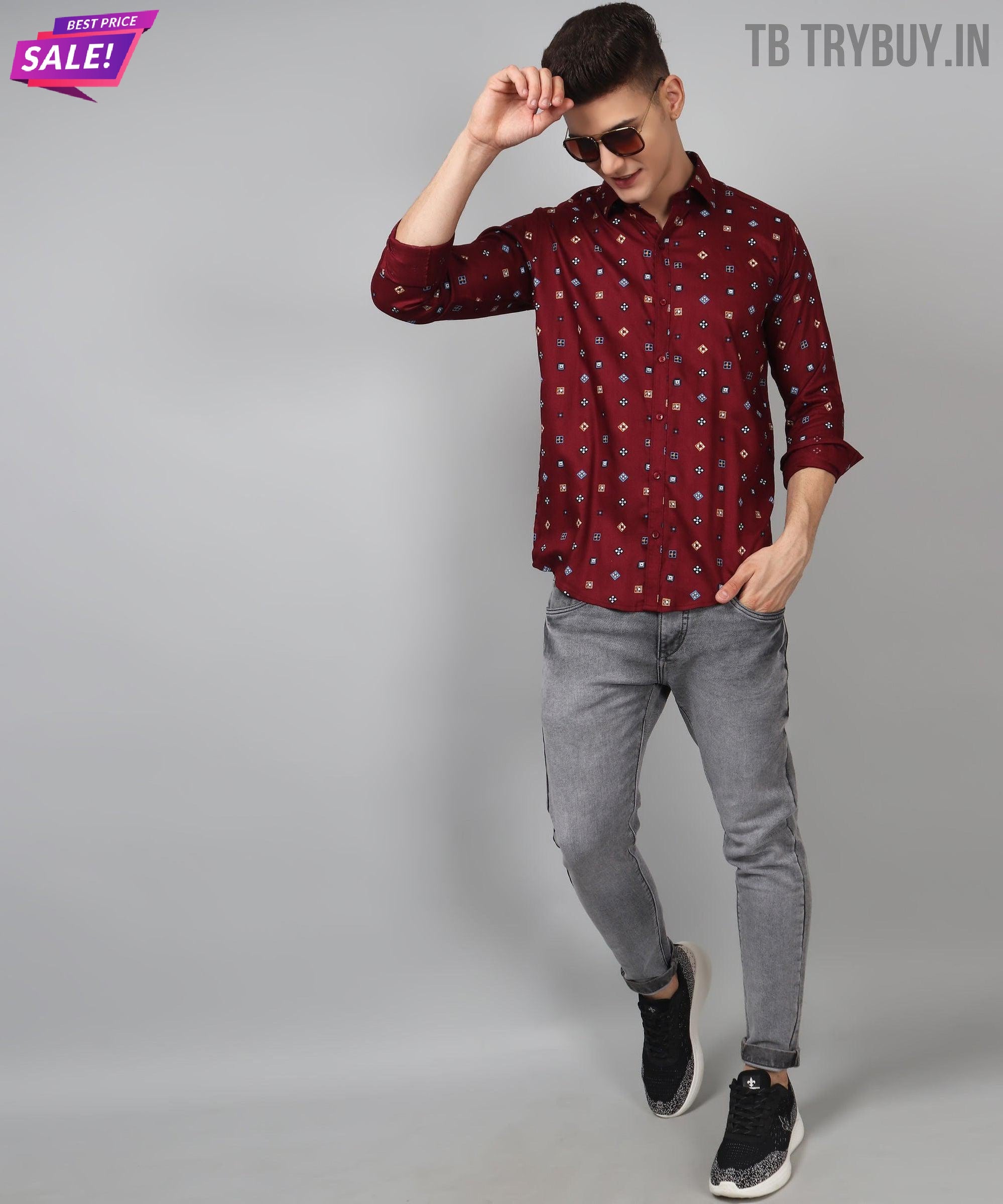 Fancy Trybuy Premium Printed Cotton Casual Shirt for Men