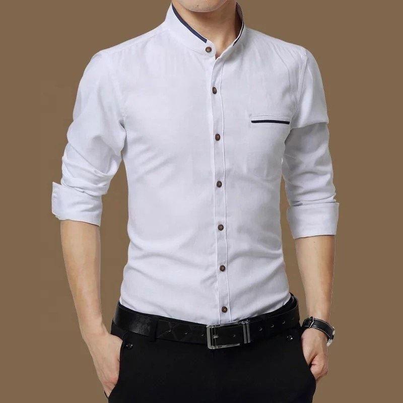 a man wearing a white shirt and black pants