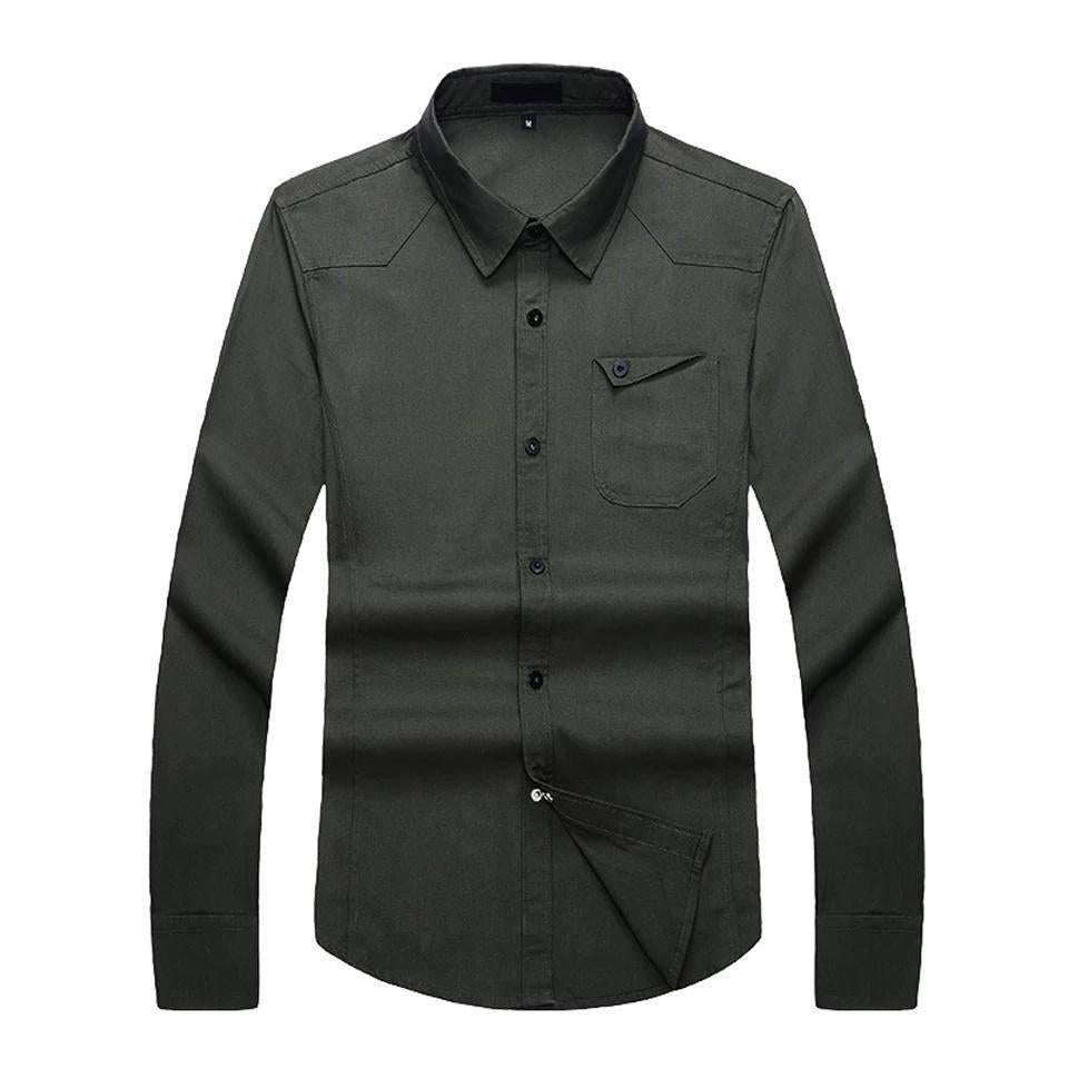 Trybuy Fashionable Army Green Cotton Casual Shirt for Men