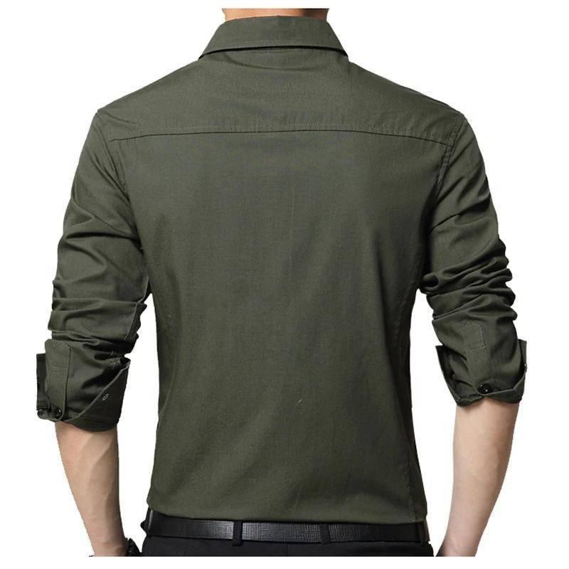 Trybuy Fashionable Army Green Cotton Casual Shirt for Men