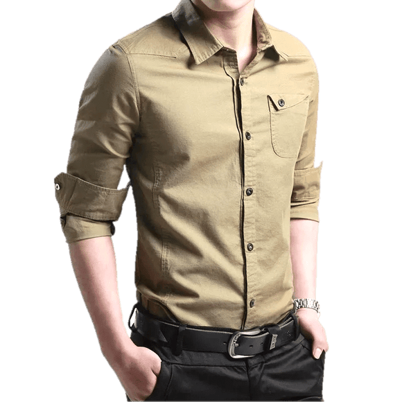 Fancy Glamorous Trendy Cotton Khaki Solid Casual Men's Shirt