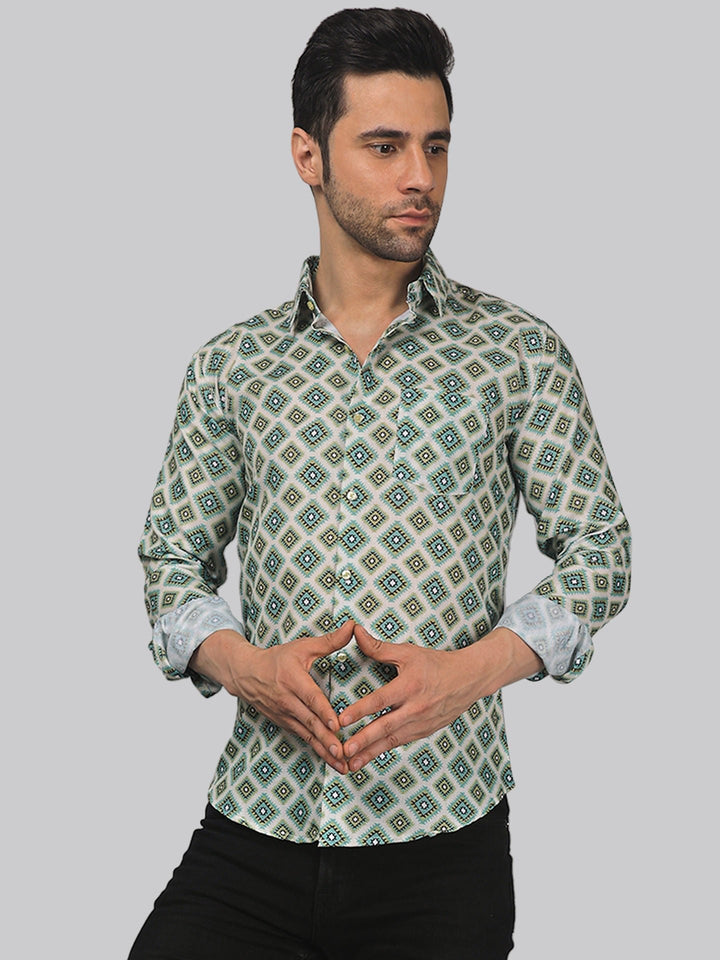 Delicate Men's Printed Full Sleeve Casual Linen Shirt - TryBuy® USA🇺🇸