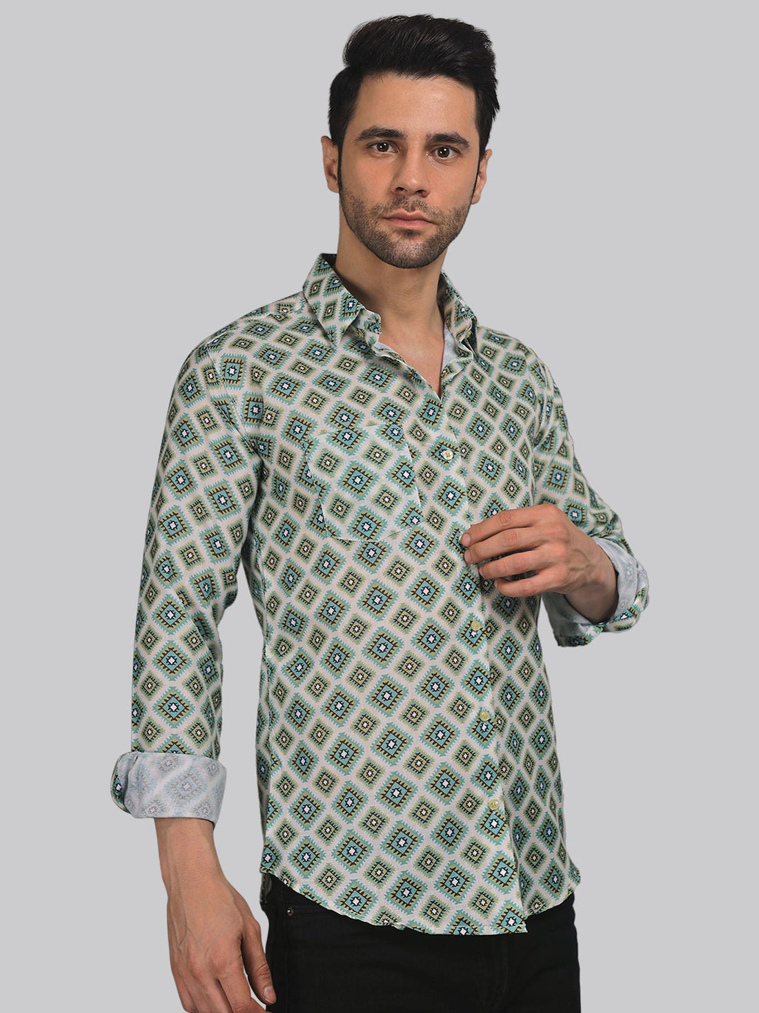 Delicate multicolour printed shirt for men, product view