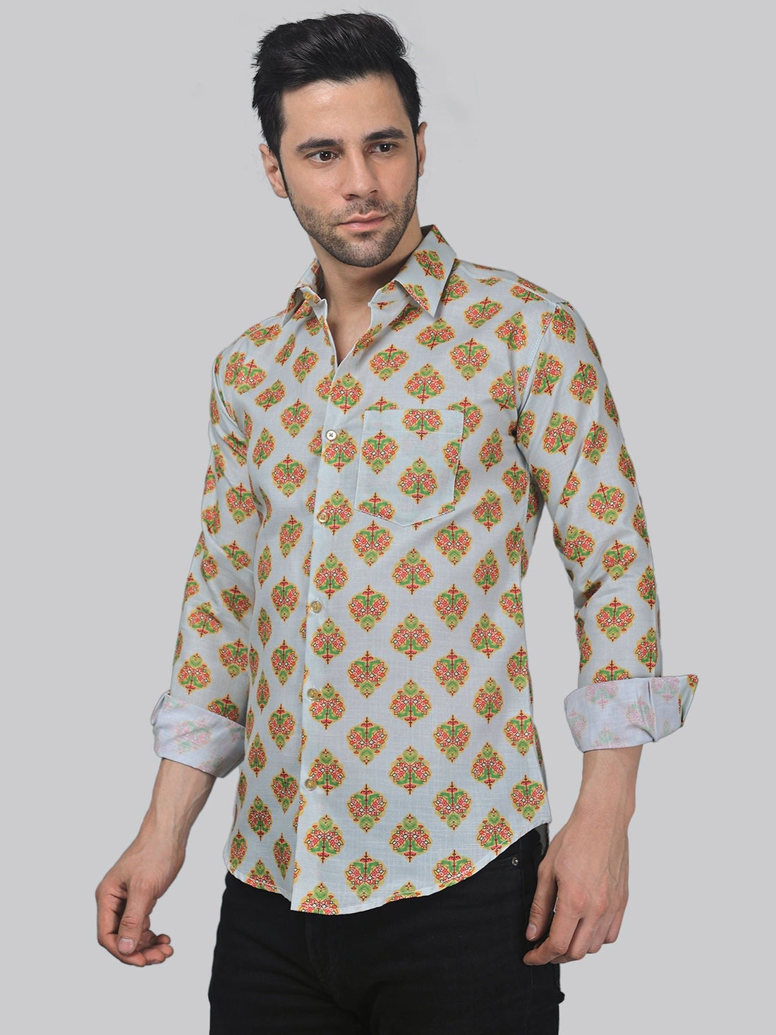Eclectic multicolour printed shirt for men, product view