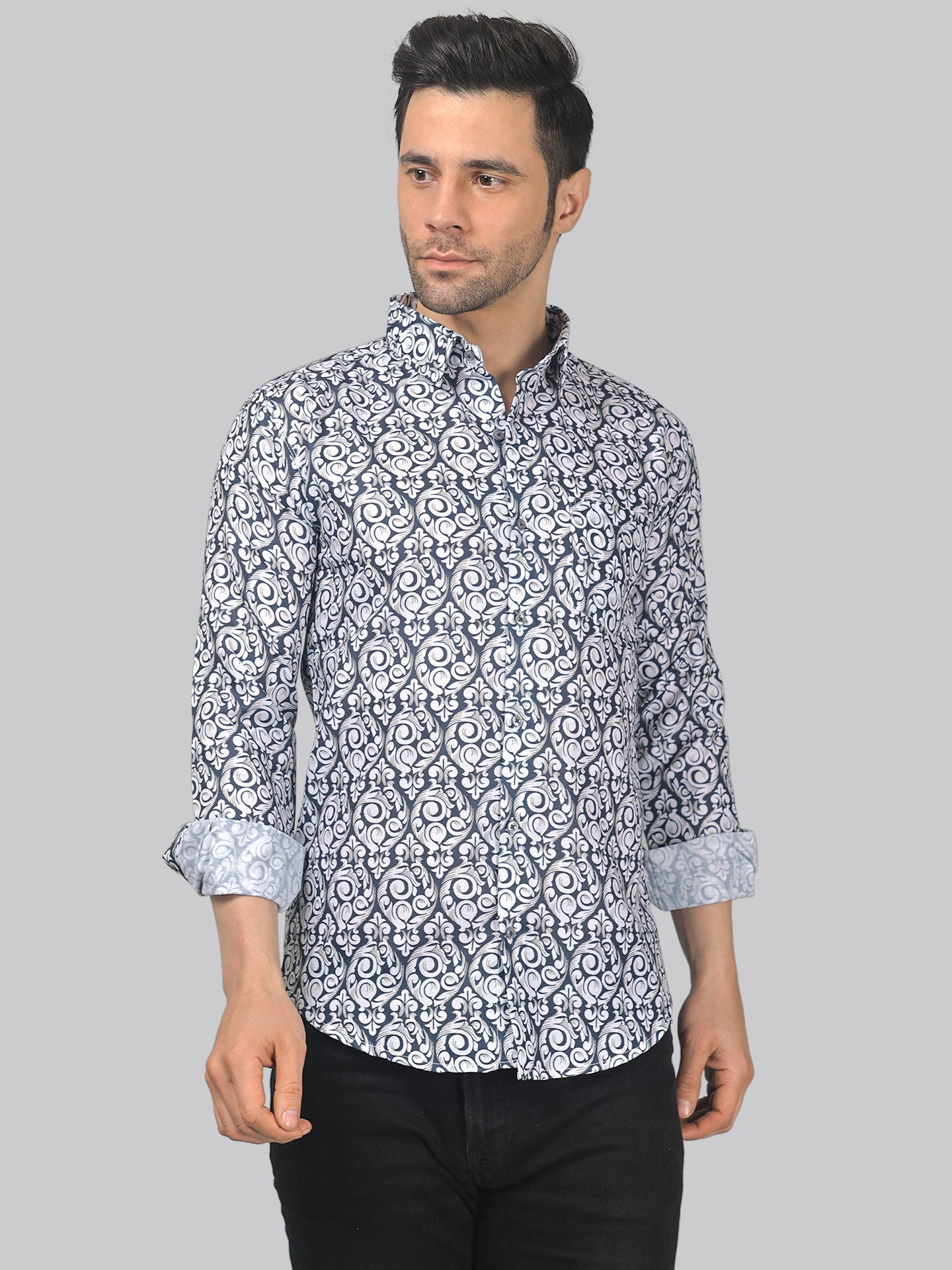 Edgy-glam Men's Printed Full Sleeve Casual Linen Shirt - TryBuy® USA🇺🇸