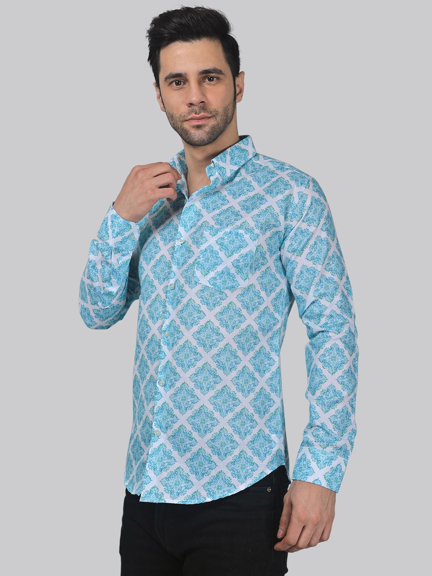 Elegant-edge Men's Printed Full Sleeve Casual Linen Shirt - TryBuy® USA🇺🇸