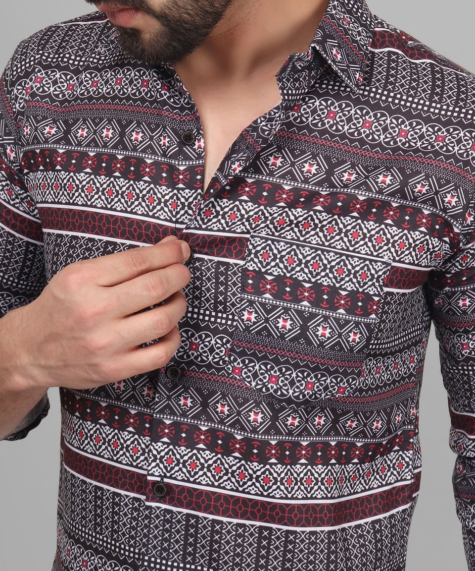 Fusion Men's Printed Full Sleeve Casual Linen Shirt - TryBuy® USA🇺🇸